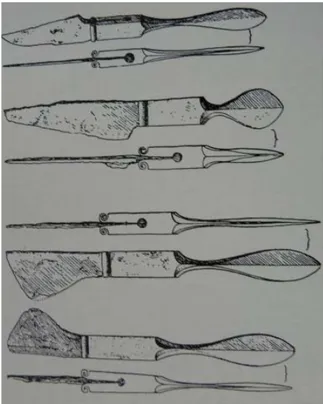 Figure 2: Examples of Roman scalpels with replaceable blades  from the grave of a doctor from Bingen.