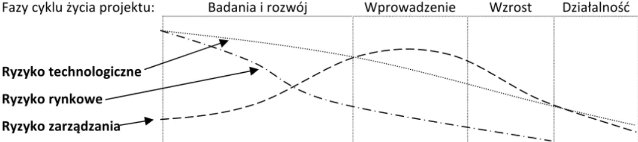 Rysunek 1.8 Pola ryzyka w odniesieniu do faz cyklu życia projektu 