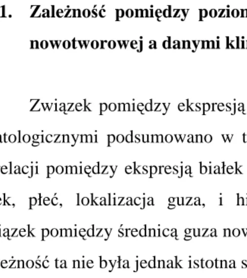 Tabela 10.  Korelacja  wyników  immunohistochemicznej  oceny  ekspresji  białek  VEGF i CD34 z danymi klinicznymi i histopatologicznymi;  #  - dokładny  test Fisher’a; * - test Chi-kwadrat