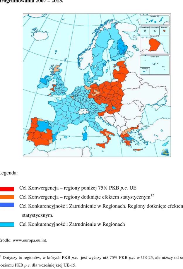 Rys.  1.2  Mapa  państw  członkowskich  i  regionów,  które  zostały  objęte  celami  Konwergencja  oraz  Konkurencyjność  i  Zatrudnienie  w  Regionach  w  okresie  programowania 2007 – 2013