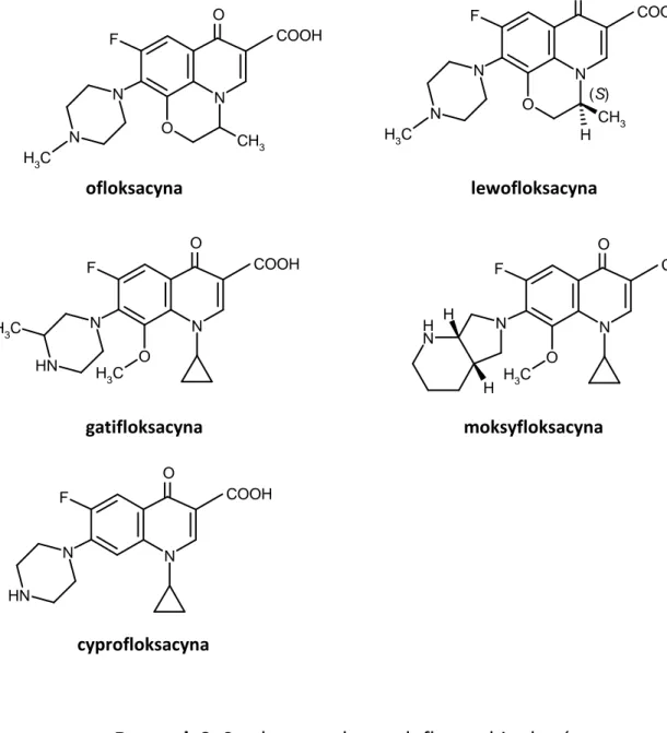 Rysunek 9. Struktura wybranych fluorochinolonów 
