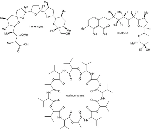 Tabela 2. Przesunięcia chemiczne  23 Na NMR jonu sodowego związanego  przez wybrane jonofory naturalne i syntetyczne 