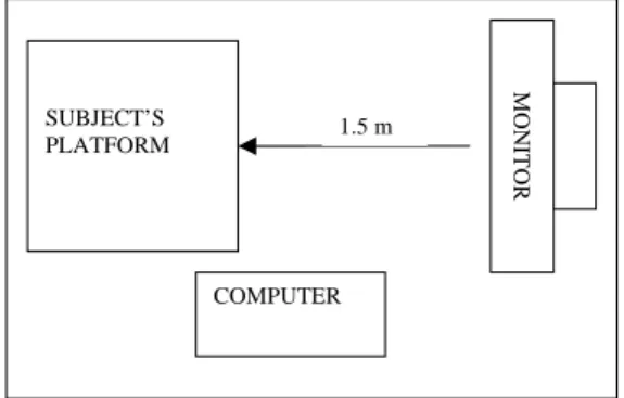 Figure 2. Test screen. Point C (image of the vertical  projection of the gravity centre on the support platform)  appears in areas 1-6 