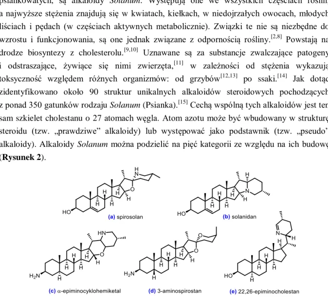 Rysunek 2. Typy szkieletów alkaloidów Solanum. [8]