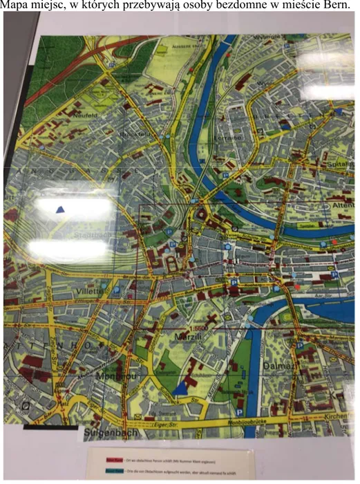 Zdjęcie 2. Mapa miejsc, w których przebywają osoby bezdomne w mieście Bern. 