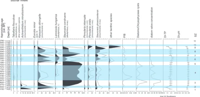 Figure 5.  Diatom percentage diagram from the Atlantic part of the Lake Suchar Wielki profile