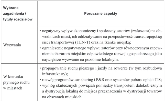 Tabela 3. Zielona księga W kierunku nowej kultury mobilności (COM (2007) 551)