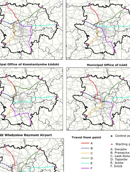 Figure 2. Travel routes between selected control points after the completion of the  constructed and planned sections of the S14 expressway 