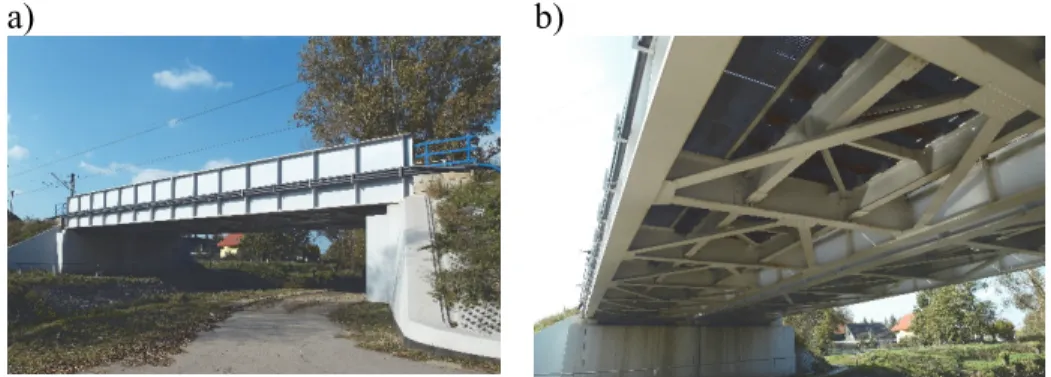 Fig. 2. The view of the bridge from the side (a) and from the bottom (b)  