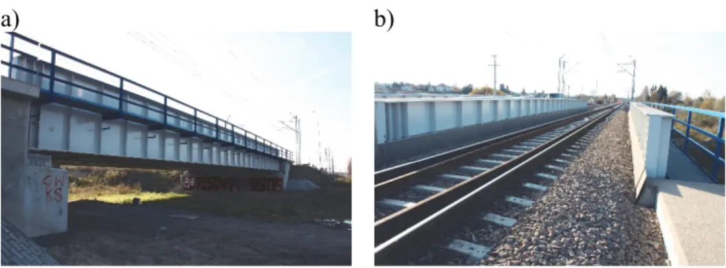 Fig. 5. The view of the bridge from the side (a) and view of the track   on the bridge (b) 