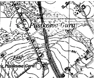 Fig. 3. The morphological structures village Pustkowa Góra in 1944 on the Mapa Szczegóło- Szczegóło-wa Polski, 1:25 000 