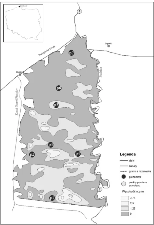 Fig. 1. Location of measurement sites in the “Piaśnickie Łąki” nature reserve 