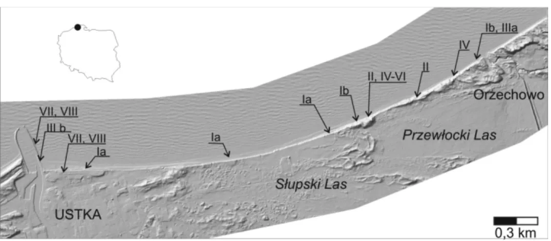 Fig.  1.  Location  of  described  sites  on  the  shaded  terrain  map  of (Lidar  image  http://mapy.geoportal..