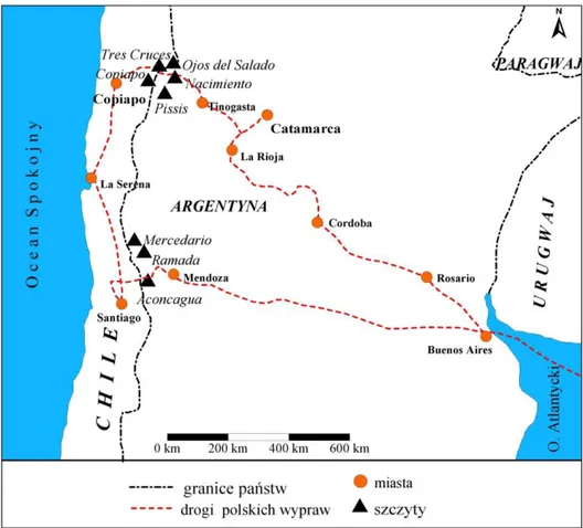 Fig. 1. The activity of Poles during the expeditions in the Andes in 1934 and 1937 Źródło:  opracowanie własne na podstawie Wojsznis 1964, s