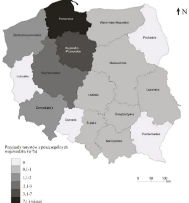 Fig. 1. The origin of the tourists visiting the agritourist farms in the area of Kociewie based  on the questionnaire surveys 