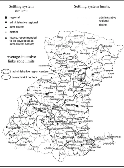 Fig. 1. Territorial structure of Western region settling system of Ukraine  Source: own study 