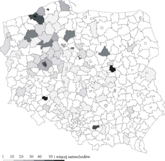 Fig. 3. The origin places of the tourists staying in Kołobrzeg basing on the number plates in  both measurement sessions