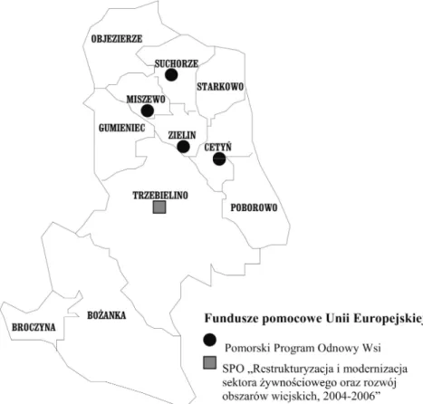 Fig.  1.  The  investments  fulfilled  in  Trzebielino  community  in  2004-2007  co-financed  by European Union funds