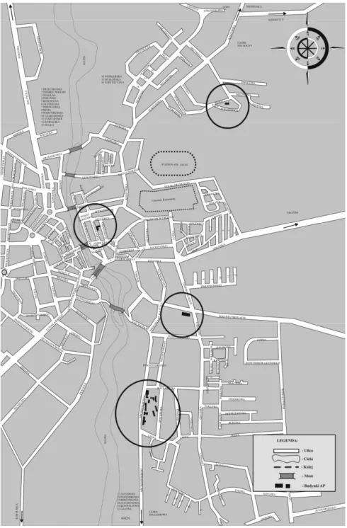 Fig.  7.  Location  of  the  Pomeranian  Academy  of  objects  in  the  space  of  the  city  of Słupsk in 2009