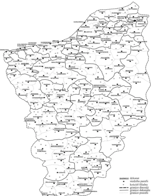 Fig. 2. Division of Koszalin and Kołobrzeg diocese into deaneries since 2004 Źródło: Schematyzm diecezji koszalińsko-kołobrzeskiej z 2004 roku