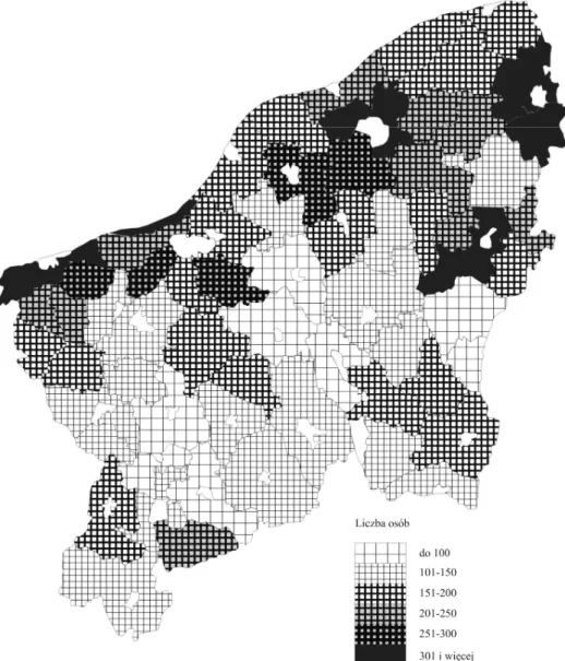Fig. 5. Average number of inhabitants per 1 village of Central Pomerania in 2007 Źródło: opracowanie własne