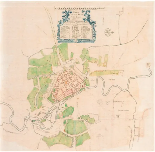 Fig.  1.  Plan  –  horizontal  throw  of  the  city  of  Słupsk  on  the  Back  Pomerania  measured  by William’s Ernst Arndt in 1780 (reduced)
