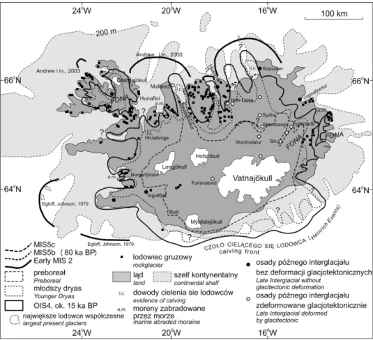 Fig.  1.  The  extents  of  the  glaciations  during  the  Vistulian  (Weichselian)  (after  van  Vliet-  -Lanoë et al