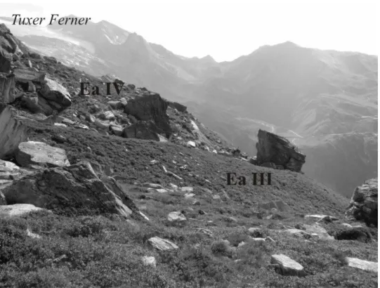 Fig. 5. Bodenkar. The end moraine of Ea III stadial is overridden by relict rock glacier front (Ea IV)