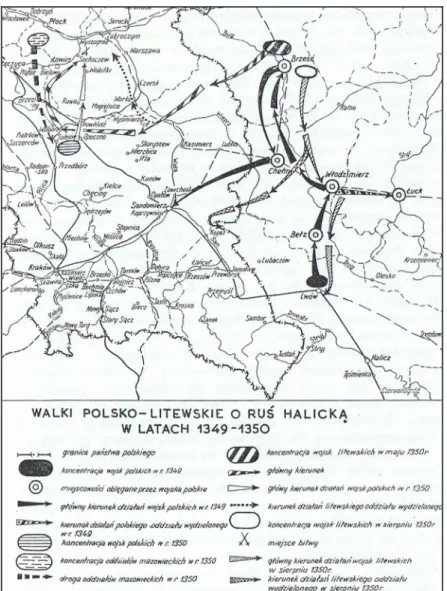 Mapa 2. Walki polsko-litewskie o Ruś Halicką w latach 1349-1350 179 . 