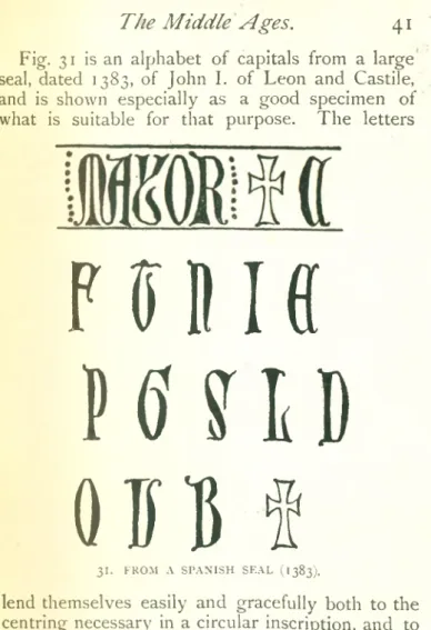 Fig.  31  is  an  alphabet  of  capitals  from  a  large  seal,  dated  1383,  of  John  I