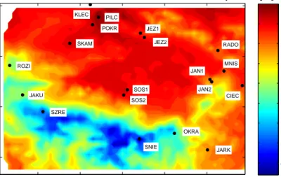 Fig. 4.24. Standard atmosphere model on the area of KARKONOSZE network: