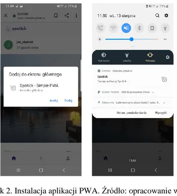 Rysunek 2. Instalacja aplikacji PWA. Źródło: opracowanie własne. 