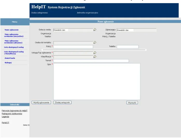 Rysunek 6. System rejestracji zgłoszeń oparty na HP OpenView Service Desk  Źródło: Aplikacja HP OpenView Service Desk 