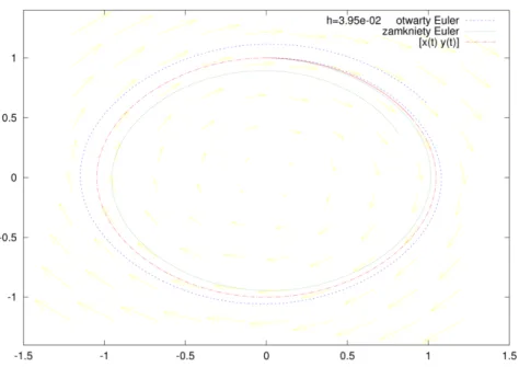 Rysunek 3.15. Schematy Eulera dla równania 2-wymiarowego - trajektoria.