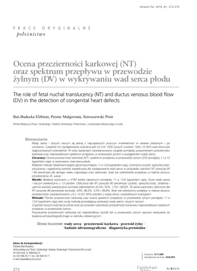 The role of fetal nuchal translucency (NT) and ductus venosus blood