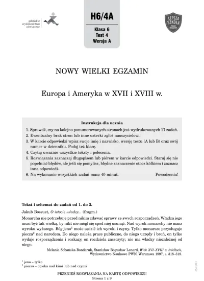 H6/4A. Klasa 6 Test 4 Wersja A NOWY WIELKI EGZAMIN. Europa I Ameryka W ...