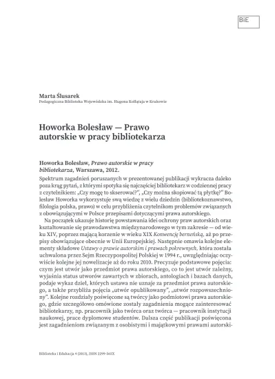 Howorka Bolesław – "Prawo Autorskie W Pracy Bibliotekarza"