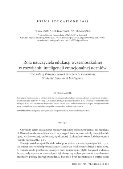 Rola Nauczyciela Edukacji Wczesnoszkolnej W Rozwijaniu Inteligencji ...