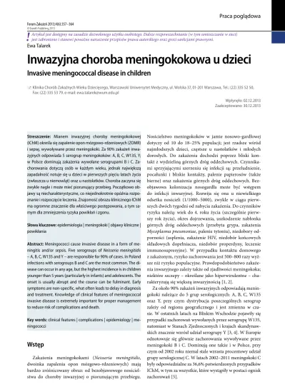 Inwazyjna Choroba Meningokokowa U Dzieci