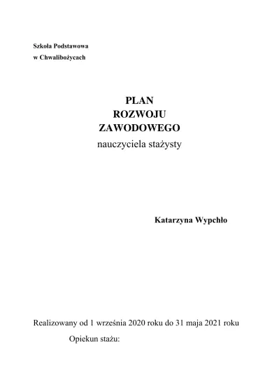 PLAN ROZWOJU ZAWODOWEGO nauczyciela stażysty