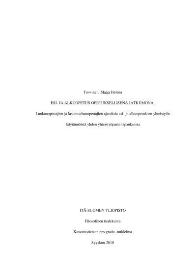 Tulosnäkökulma - Esi- Ja Alkuopetus Opetuksellisena Jatkumona ...