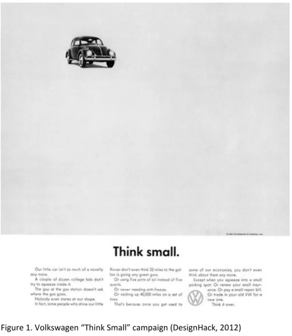 Figure 1. Volkswagen “Think Small” campaign (DesignHack, 2012) 