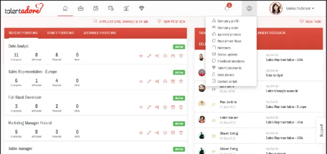 Figure 2. Virtual Recruitment Assistant’s user interface (TalentAdore 2019c) 