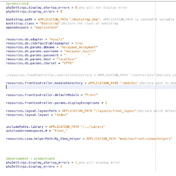 Figure 17: application.ini file in www.mocaymart.com website 