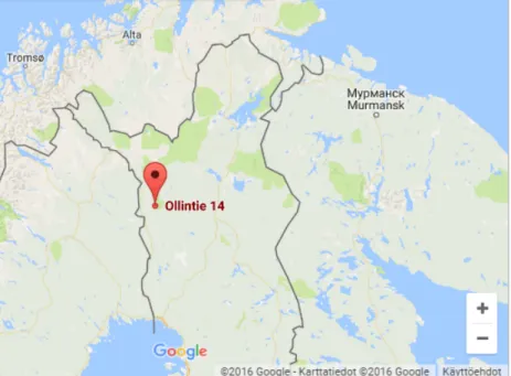 Figure 1. Location of Hillankukka on map (Google 2016)