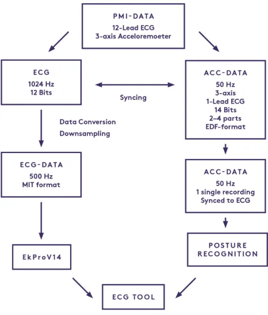 Figure 4.2 Preprocessing phases for the measured ECG and accelerometer data 12-Lead Sensitivity to Ischemia