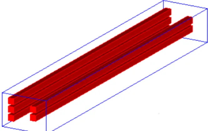 Figure  4.1: A schematic view of a module with five LYSO crystals in two layers. Rows of WLS strips (not shown here) are placed orthogonally to the two layers of crystals