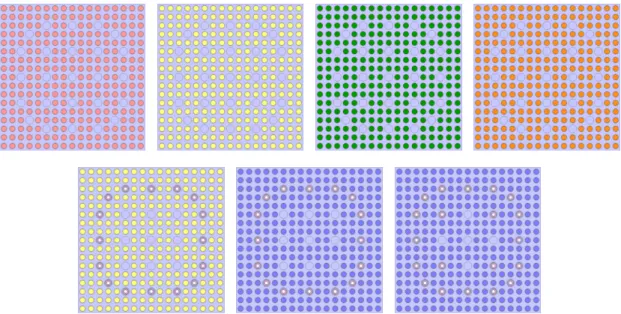 Figure 3.3: All modelled fuel assemblies with varying level of enrichment and number of burnable absorber rods