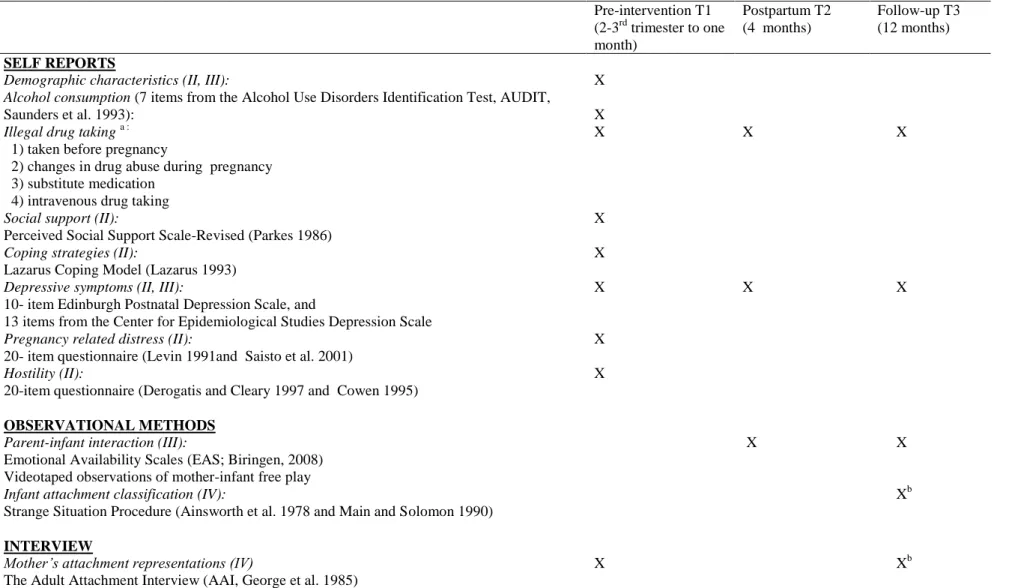 Table 3.  Summary of measures used in Studies II and III 