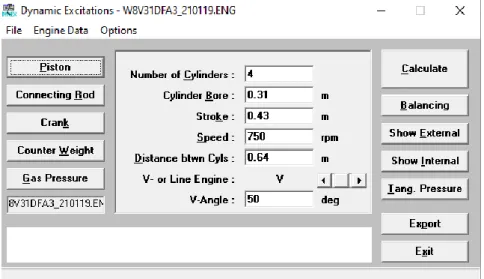 Figure 22.  The main window of Dynex software, where engine basic specifications  are entered